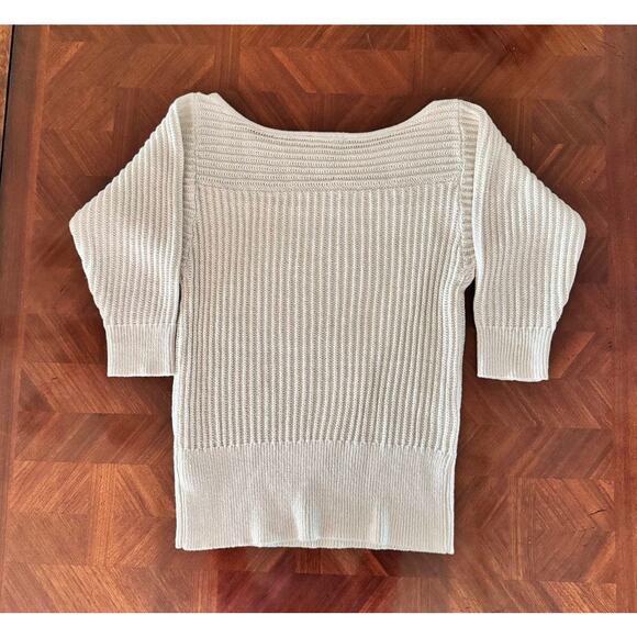 White House Black Market Cream Ribbed Tunic Sweater Metallic Thread Women’s M - Picture 11 of 11